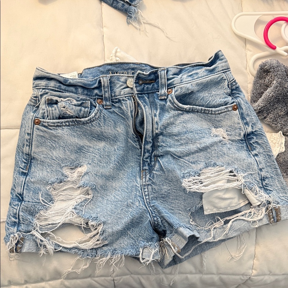 American Eagle Outfitters Light Blue Distressed Jean Shorts